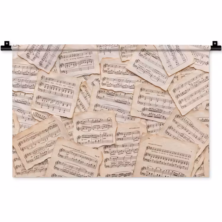 Wandkleed - Bladmuziek - Oud - Noten - Vintage - Beige — 1