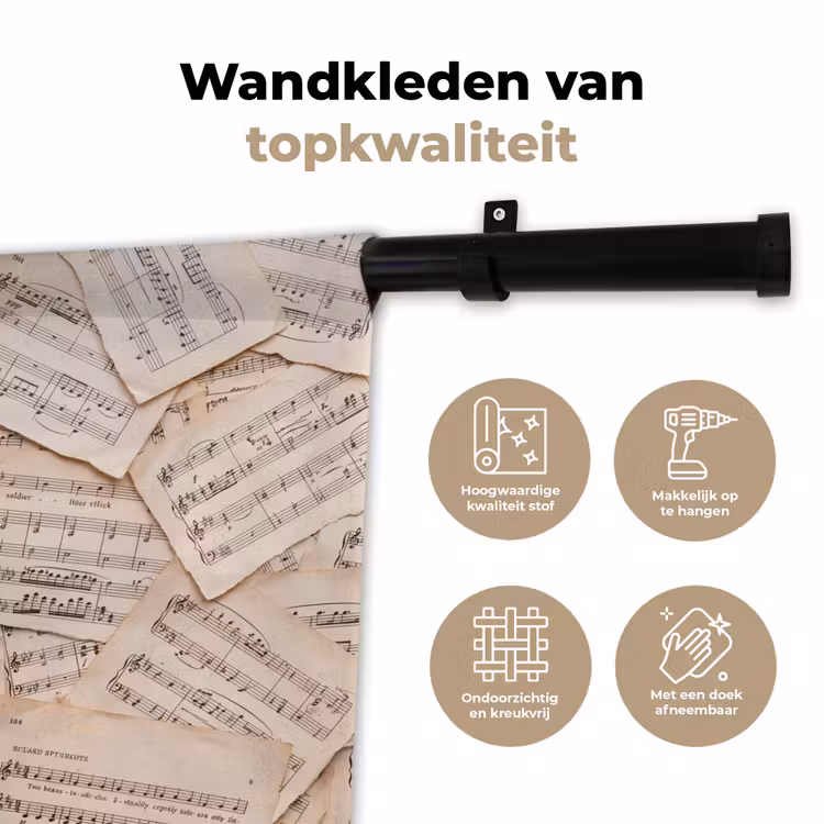 Wandkleed - Bladmuziek - Oud - Noten - Vintage - Beige — 3