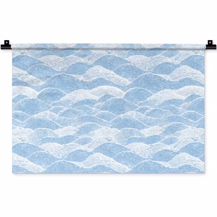 Wandkleed - Blauw - Wit - Golven - Getekend — 1