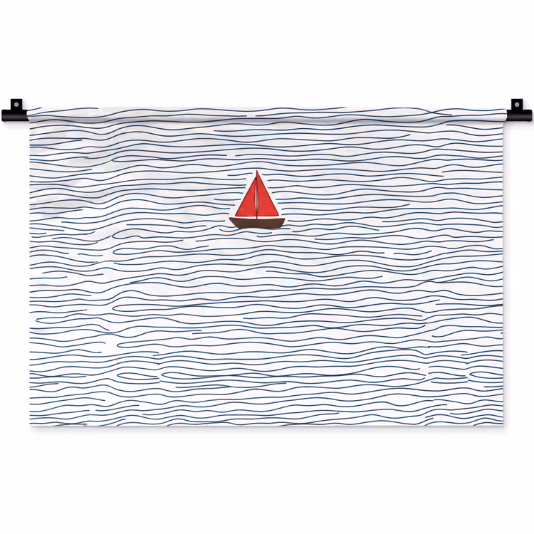 Wandkleed - Boot - Water - Rood - Illustratie - Minimalistisch — 1