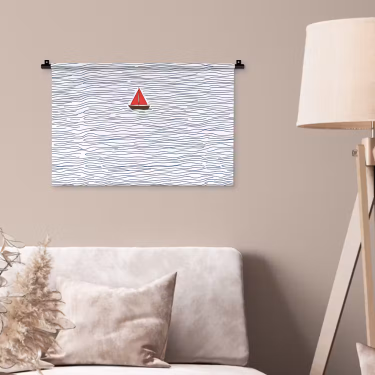 Wandkleed - Boot - Water - Rood - Illustratie - Minimalistisch — 2