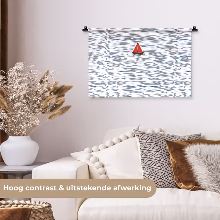 Wandkleed - Boot - Water - Rood - Illustratie - Minimalistisch — 4