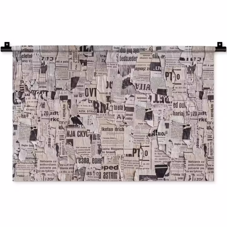 Wandkleed - Krant - Gescheurd - Textuur - Abstract - Zwart-wit — 1