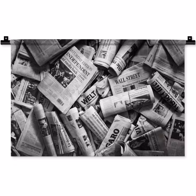 Wandkleed - Krant - Stapel - Nieuws - Zwart-wit — 1