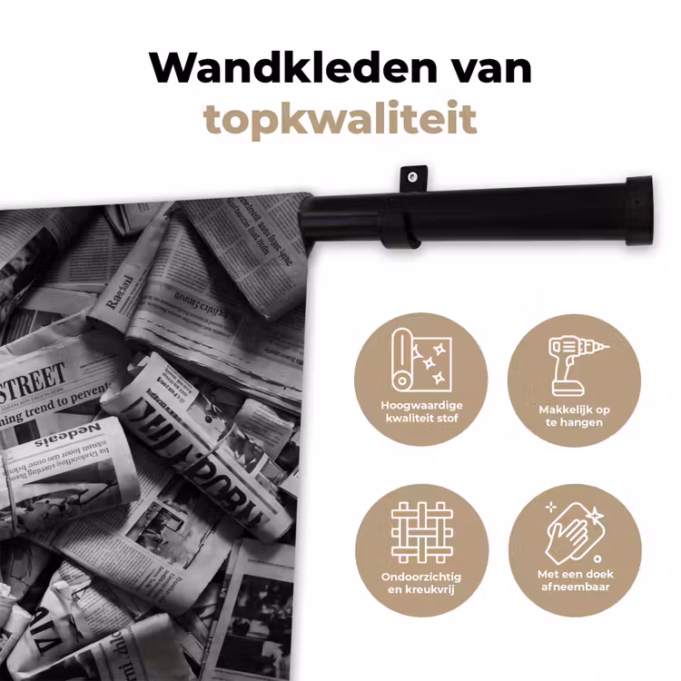 Wandkleed - Krant - Stapel - Nieuws - Zwart-wit — 3