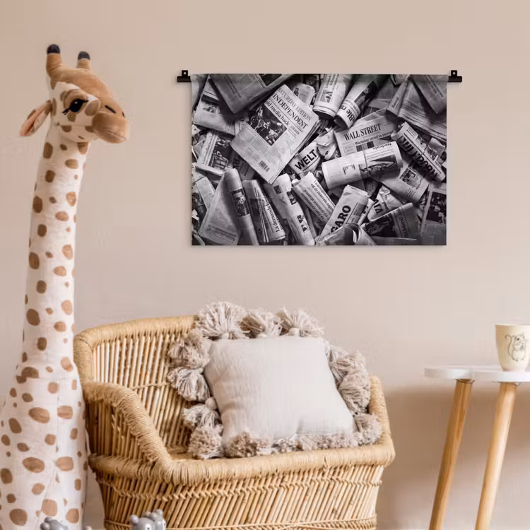 Wandkleed - Krant - Stapel - Nieuws - Zwart-wit — 5