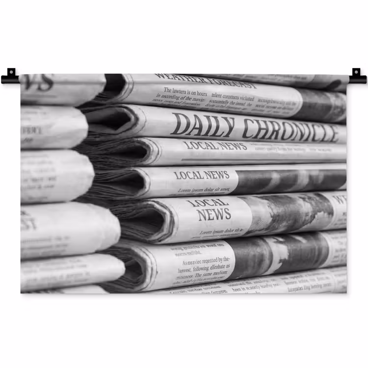 Wandkleed - Krant - Stapel - Nieuws - Zwart-wit - Media — 1