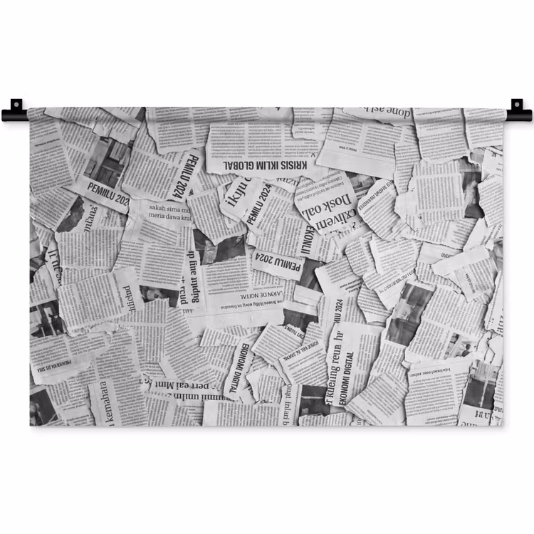 Wandkleed - Krant - Versnipperd - Textuur - Zwart-wit - Abstract — 1