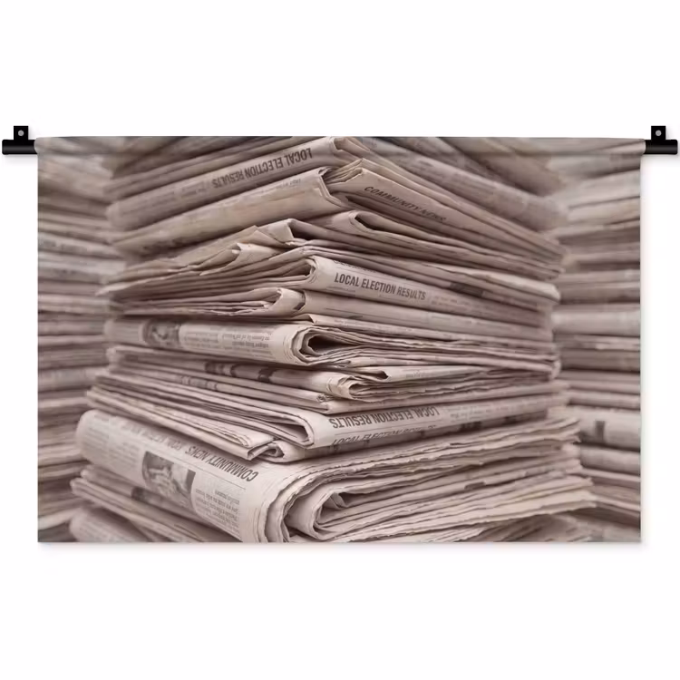 Wandkleed - Kranten - Stapel - Nieuws - Vintage - Beige — 1