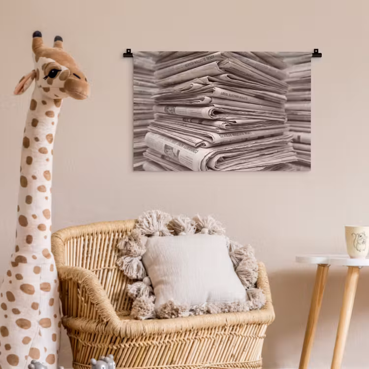 Wandkleed - Kranten - Stapel - Nieuws - Vintage - Beige — 5