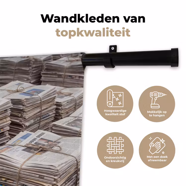 Wandkleed - Kranten - Stapels - Touw - Informatie - Vintage — 3