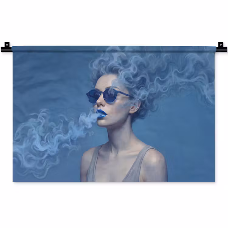 Wandkleed - Portret - Zonnebril - Rook - Abstract - Blauw — 1