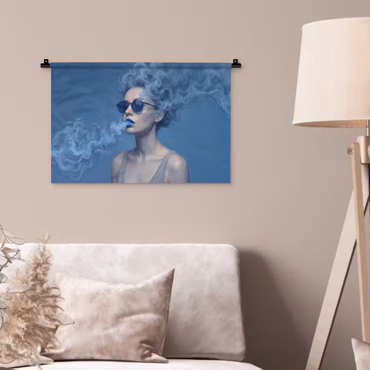 Wandkleed - Portret - Zonnebril - Rook - Abstract - Blauw — 2