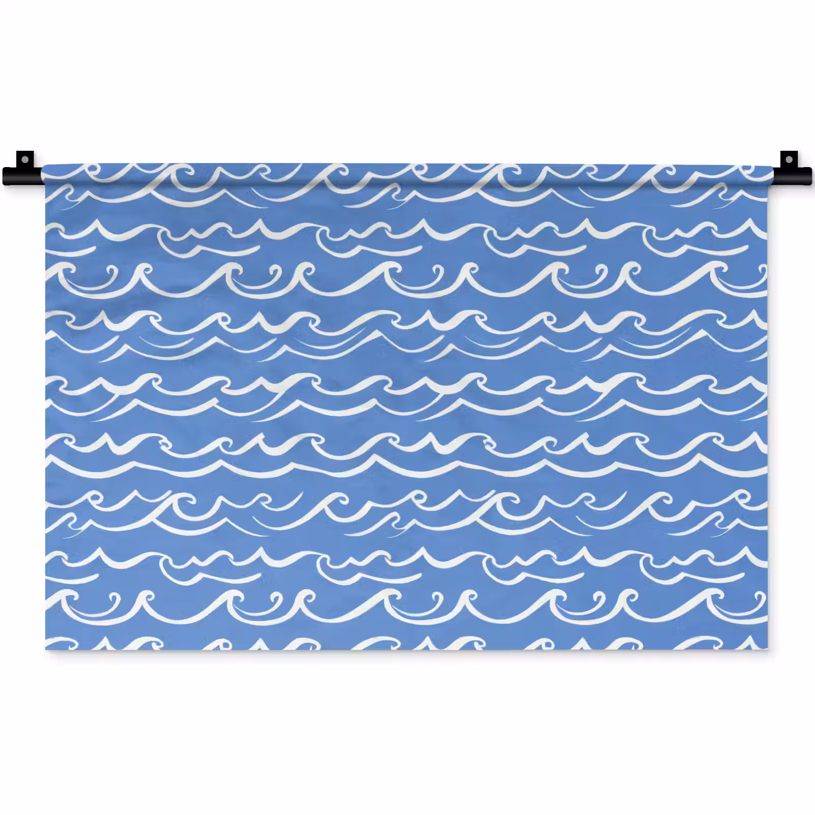 Wandkleed - Blauw - Wit - Simpel - Getekend - Golven — 1
