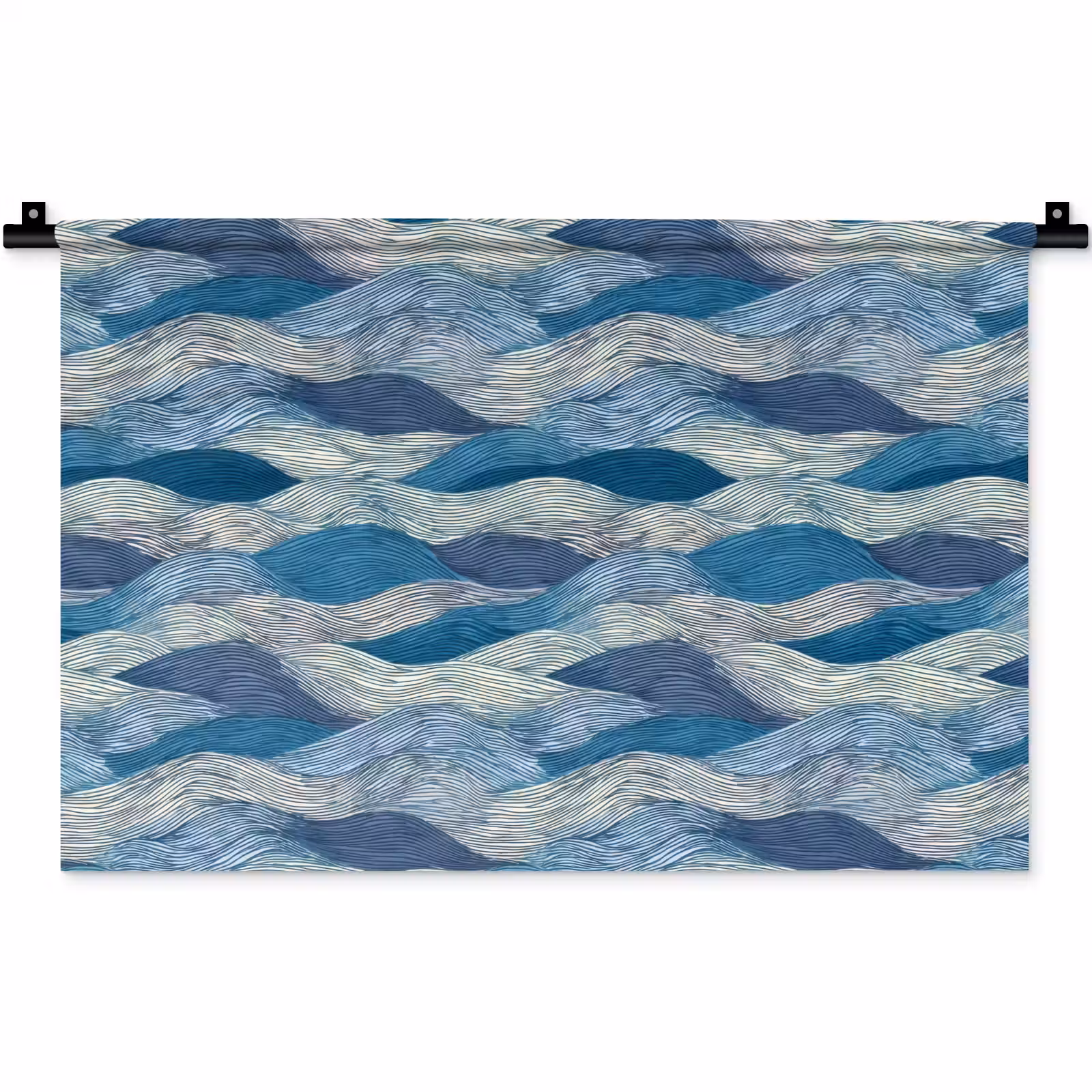 Wandkleed - Getekend - Blauw - Wit - Golvend - Streepjes — 1