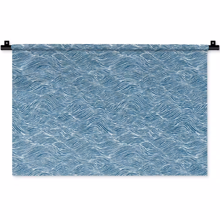 Wandkleed - Blauw - Wit - Golven - Getekend - Textuur — 1