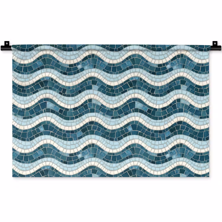 Wandkleed - Blauw - Wit - Mozaïek - Golvend — 1