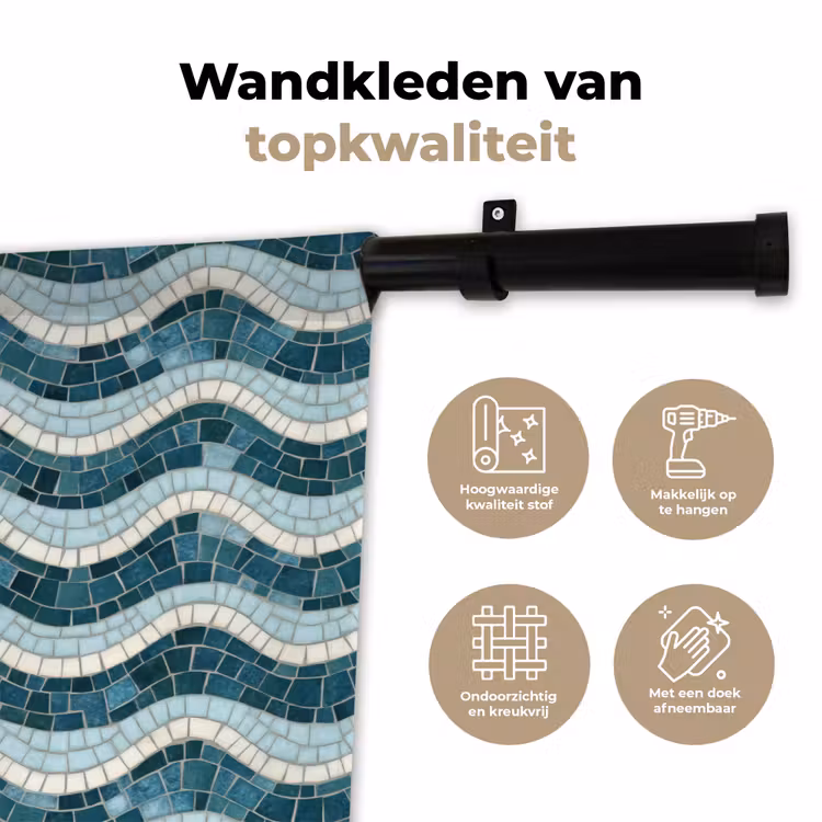 Wandkleed - Blauw - Wit - Mozaïek - Golvend — 3