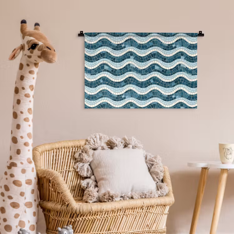 Wandkleed - Blauw - Wit - Mozaïek - Golvend — 5
