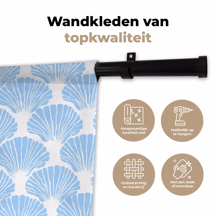 Wandkleed - Blauw - Wit - Schelpen - Grafisch - Structuur — 3