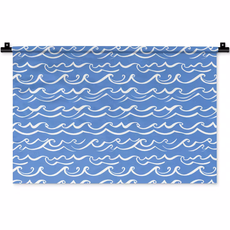 Wandkleed - Blauw - Wit - Simpel - Getekend - Golven — 1
