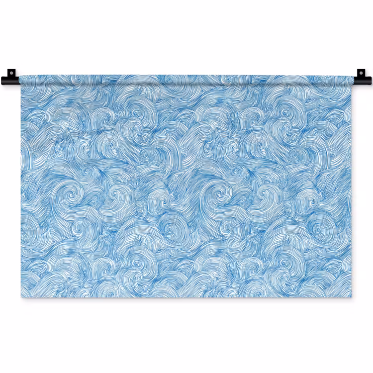 Wandkleed - Blauw - Wit - Spiraal - Golven - Lijnen — 1