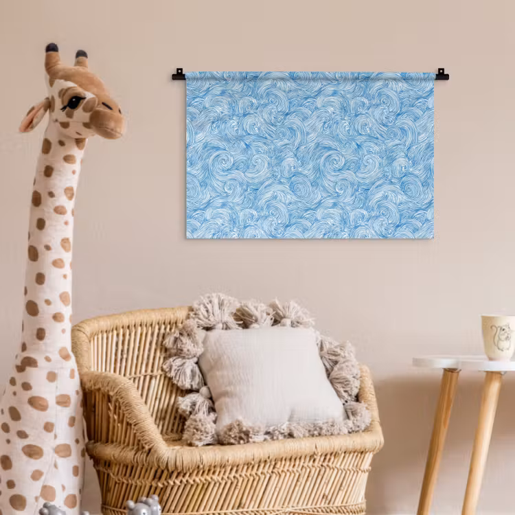 Wandkleed - Blauw - Wit - Spiraal - Golven - Lijnen — 5