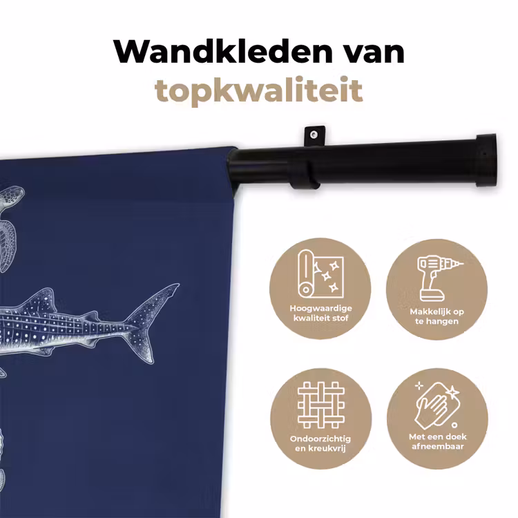Wandkleed - Dieren - Zeeleven - Oceaan - Graveren - Blauw — 3