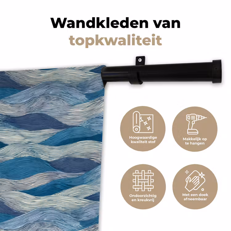 Wandkleed - Getekend - Blauw - Wit - Golvend - Streepjes — 3