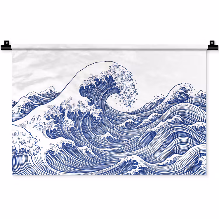 Wandkleed - Golf - Japans - Zee - Illustratie - Blauw — 1
