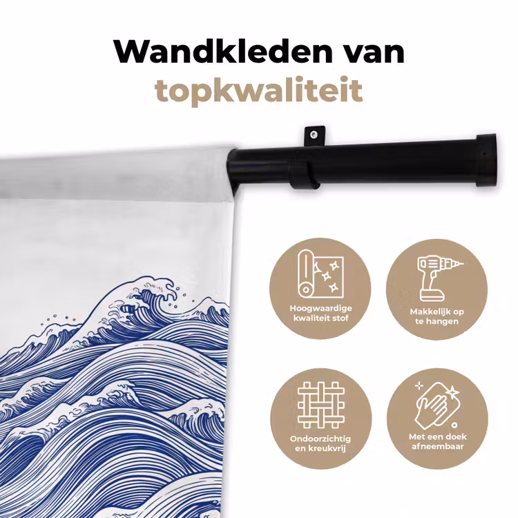 Wandkleed - Golf - Japans - Zee - Illustratie - Blauw — 3