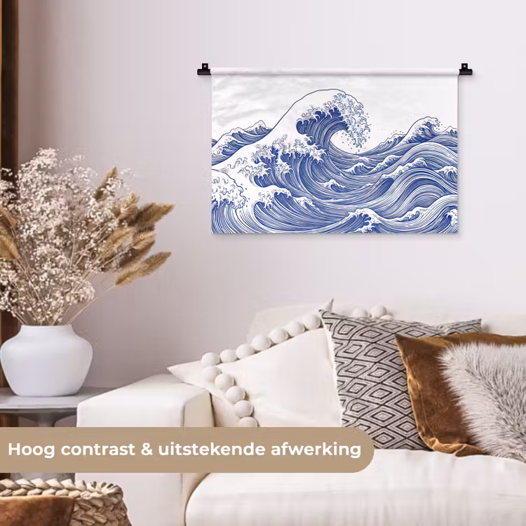 Wandkleed - Golf - Japans - Zee - Illustratie - Blauw — 4