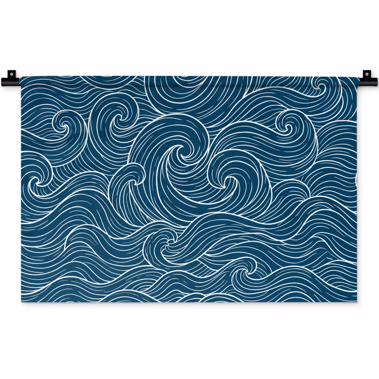 Wandkleed - Golven - Spiraal - Water - Abstract - Blauw — 1
