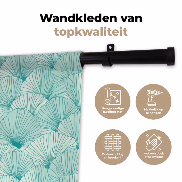 Wandkleed - Groen - Wit - Ginko - Getekend - Textuur — 3