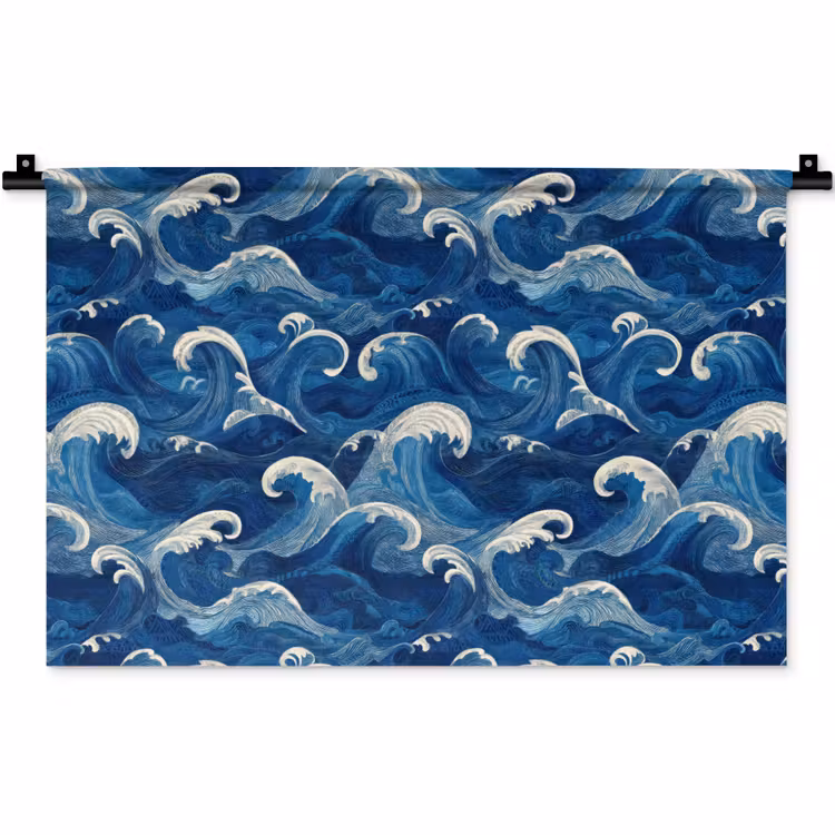 Wandkleed - Japans - Oceaan - Golven - Blauw — 1