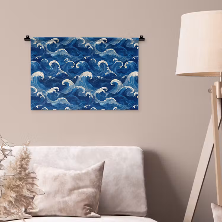 Wandkleed - Japans - Oceaan - Golven - Blauw — 2