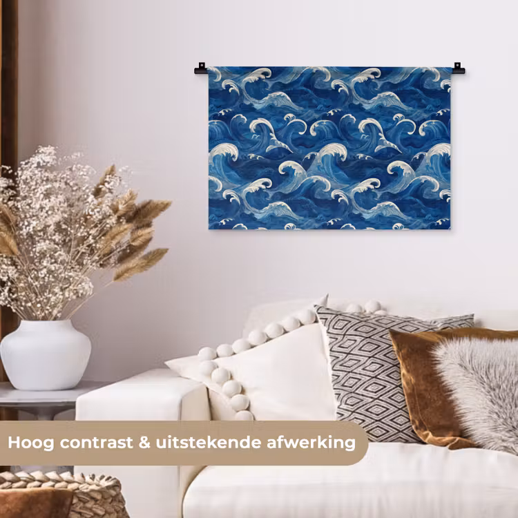 Wandkleed - Japans - Oceaan - Golven - Blauw — 4