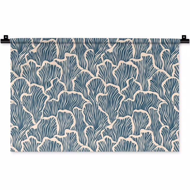 Wandkleed - Organisch - Blauw - Crème - Schelpen — 1