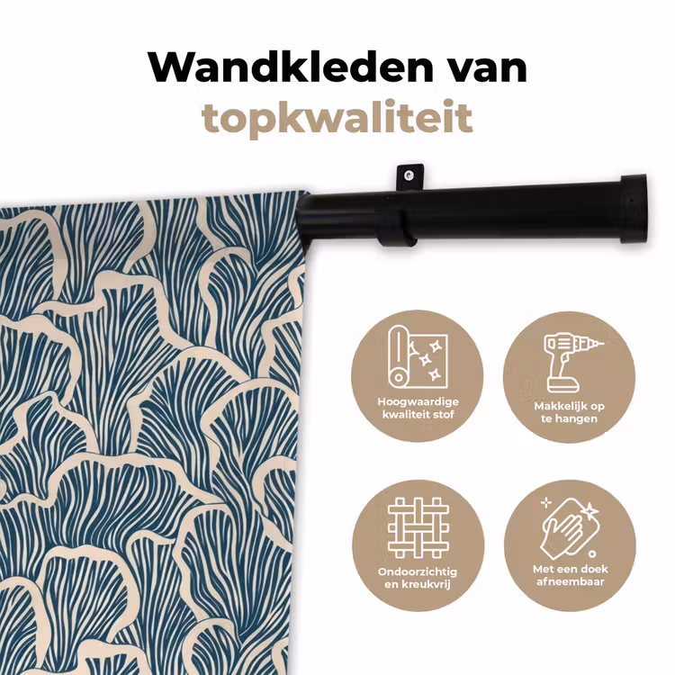 Wandkleed - Organisch - Blauw - Crème - Schelpen — 3