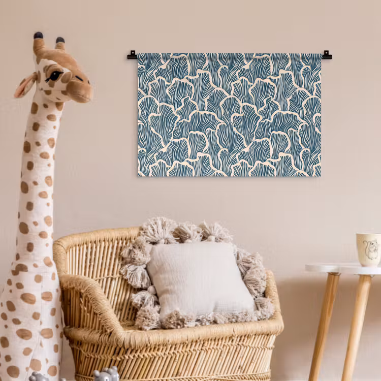 Wandkleed - Organisch - Blauw - Crème - Schelpen — 5