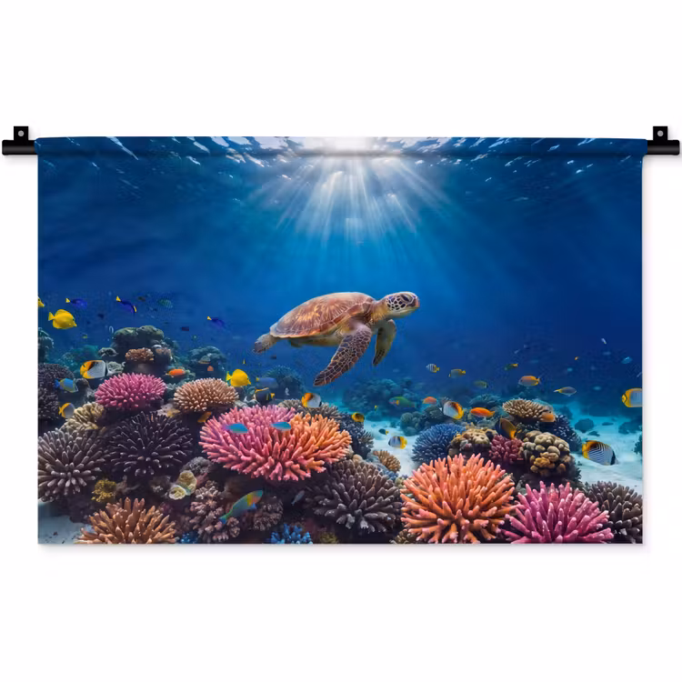 Wandkleed - Schildpad - Koraalrif - Oceaan - Dieren - Blauw — 1