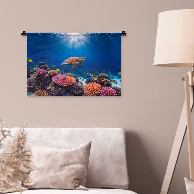 Wandkleed - Schildpad - Koraalrif - Oceaan - Dieren - Blauw — 2