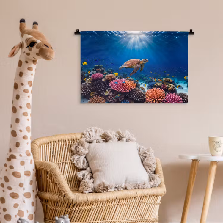 Wandkleed - Schildpad - Koraalrif - Oceaan - Dieren - Blauw — 5