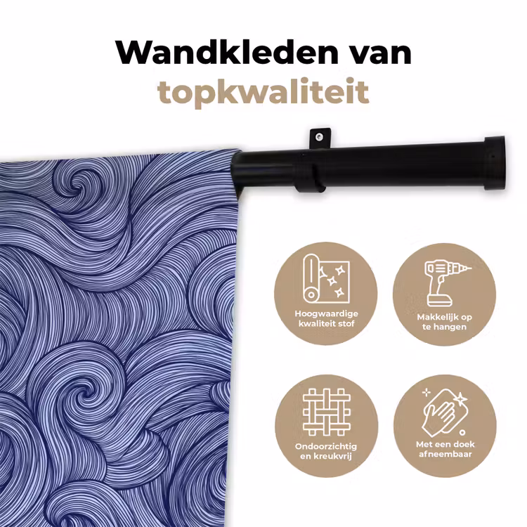 Wandkleed - Schip - Golven - Zee - Illustratie - Blauw — 3