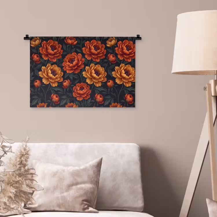 Wandkleed - Bloemen - Bladeren - Natuur - Modern - Oranje — 2