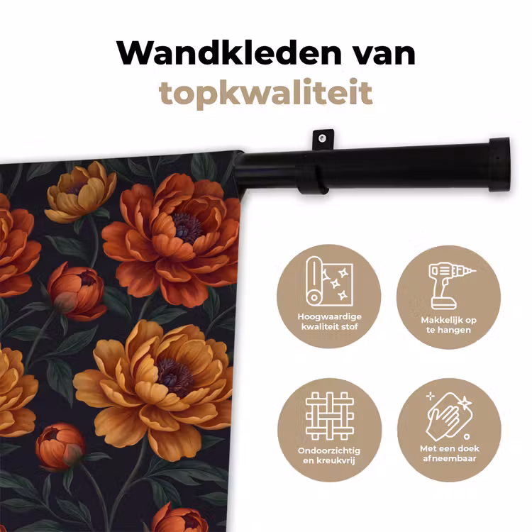 Wandkleed - Bloemen - Bladeren - Natuur - Modern - Oranje — 3