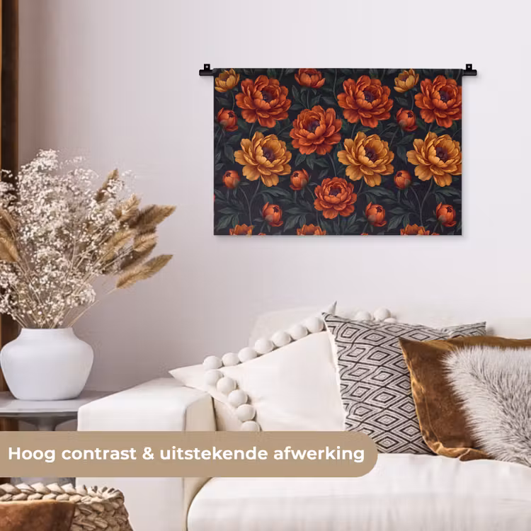 Wandkleed - Bloemen - Bladeren - Natuur - Modern - Oranje — 4