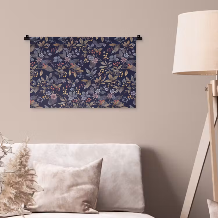 Wandkleed - Bloemen - Bladeren - Patroon - Botanisch - Donkerblauw — 2