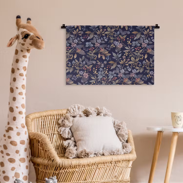 Wandkleed - Bloemen - Bladeren - Patroon - Botanisch - Donkerblauw — 5