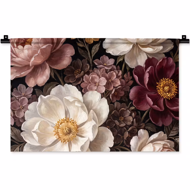Wandkleed - Bloemen - Boeket - Klassiek - Donker - Rood — 1